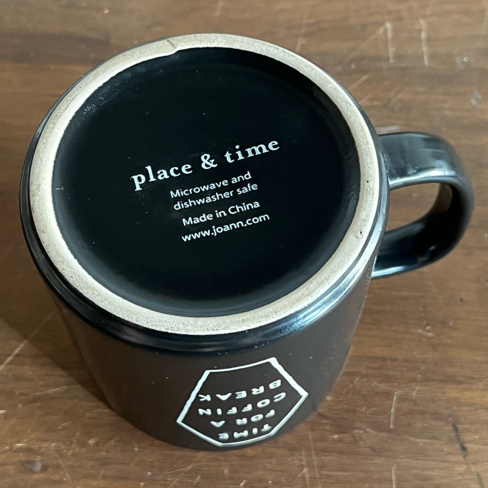 ⚰️🦇”Time for a Coffin Break” Black and White Ceramic Halloween Pun Coffee Mug⚰️🦇 - Picture 6 of 6